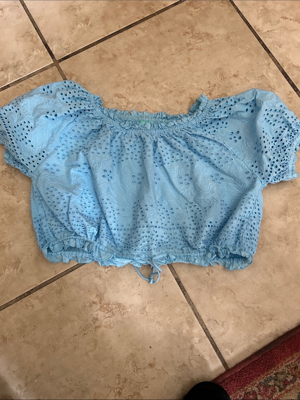 Blue Eyelet Off-Shoulder Crop Top Medium Melissa Odabash